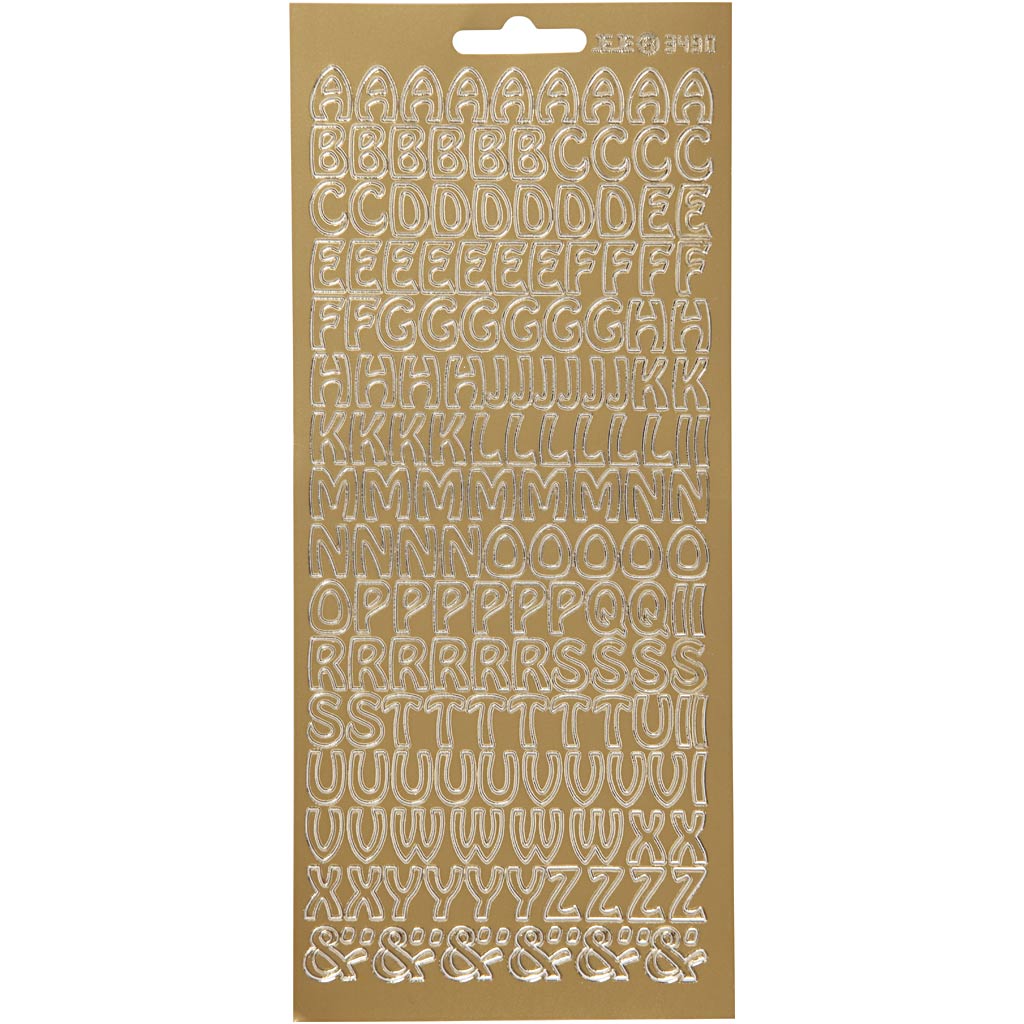 Stickers, bokstäver, 10x23 cm, guld, 1 ark