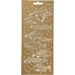 Stickers, fisk, 10x23 cm, guld, 1 ark