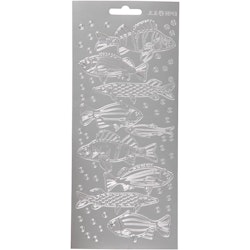 Stickers, fisk, 10x23 cm, silver, 1 ark