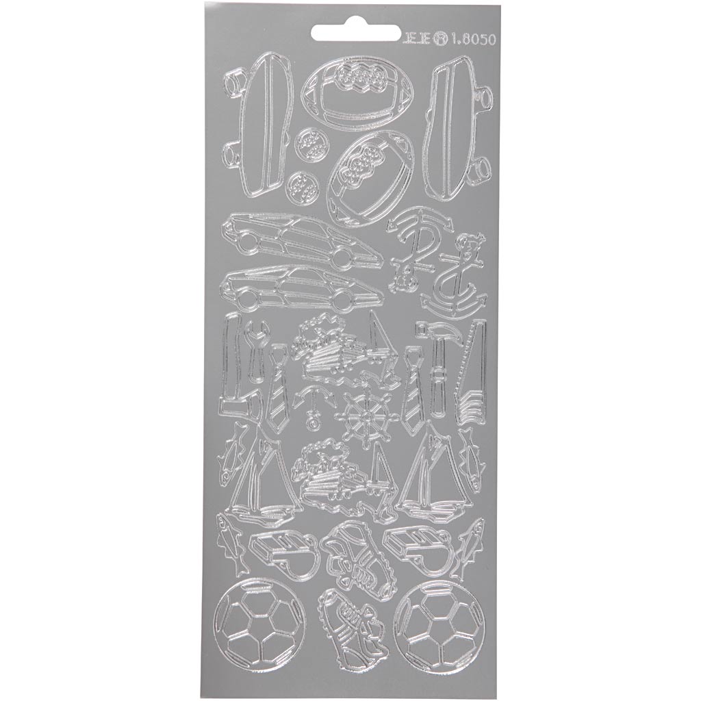 Stickers, sport, 10x23 cm, silver, 1 ark