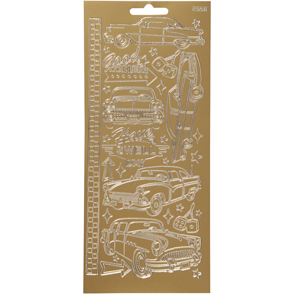 Stickers, bilar, 10x23 cm, guld, 1 ark