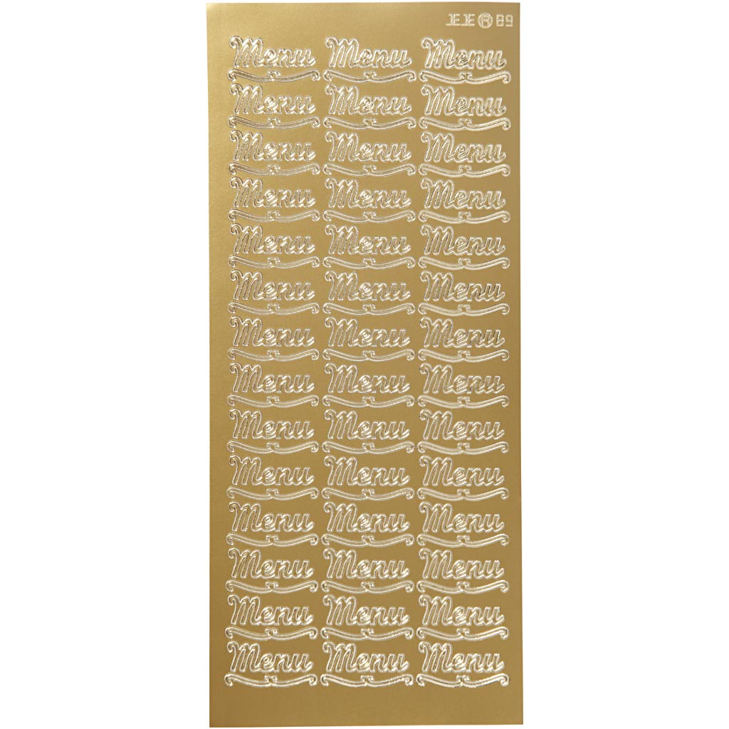 Stickers, menu, 10x23 cm, guld, 1 ark
