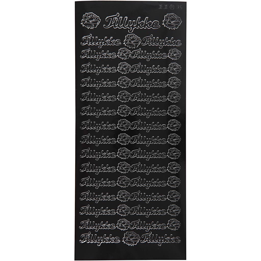 Stickers, tillykke, 10x23 cm, svart, 1 ark