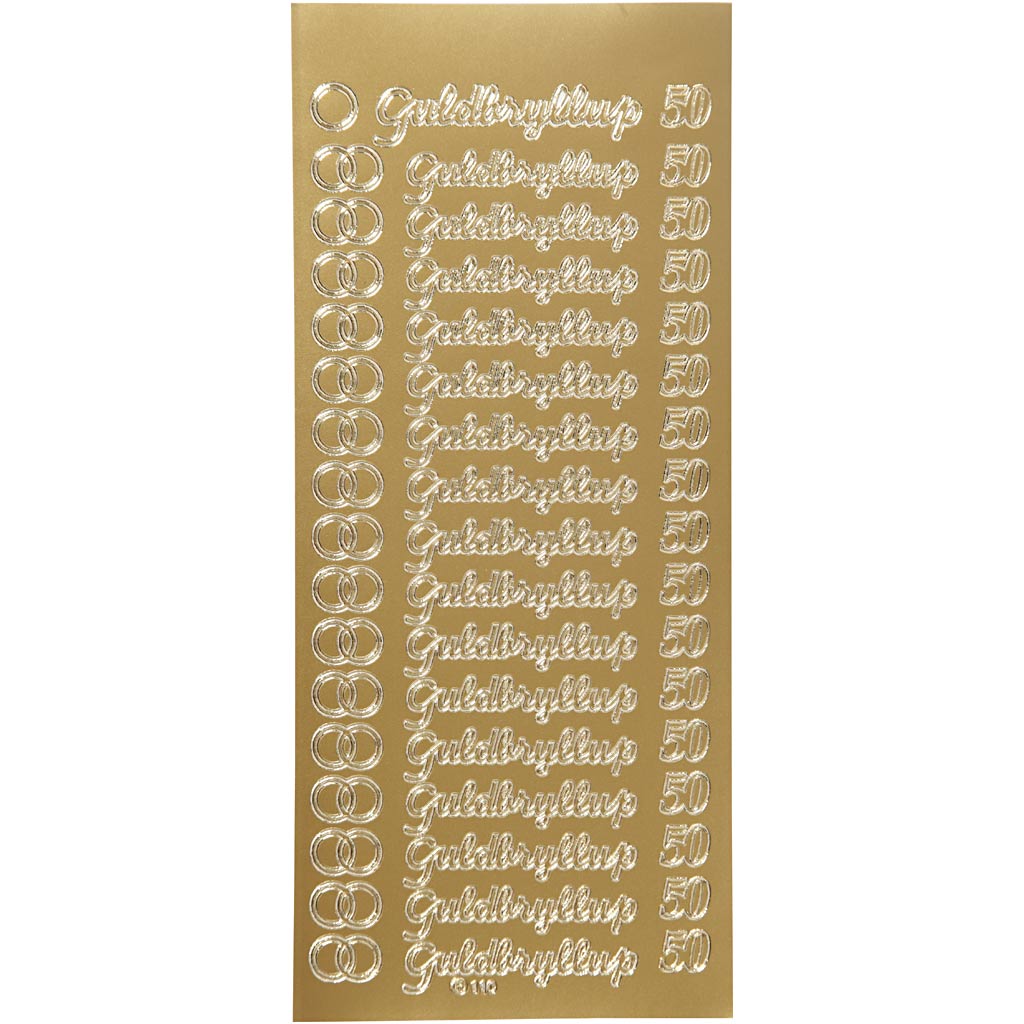 Stickers, guldbryllup, 10x23 cm, guld, 1 ark