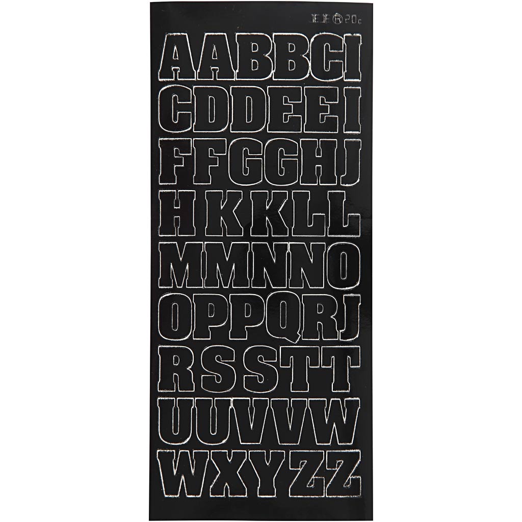 Stickers, stora bokstäver, versaler, 10x23 cm, svart, 1 ark