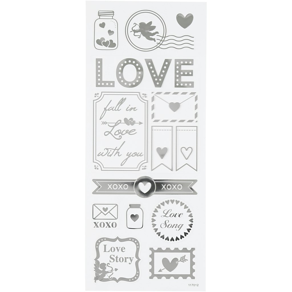 Stickers, love, 10x24 cm, silver, 1 ark