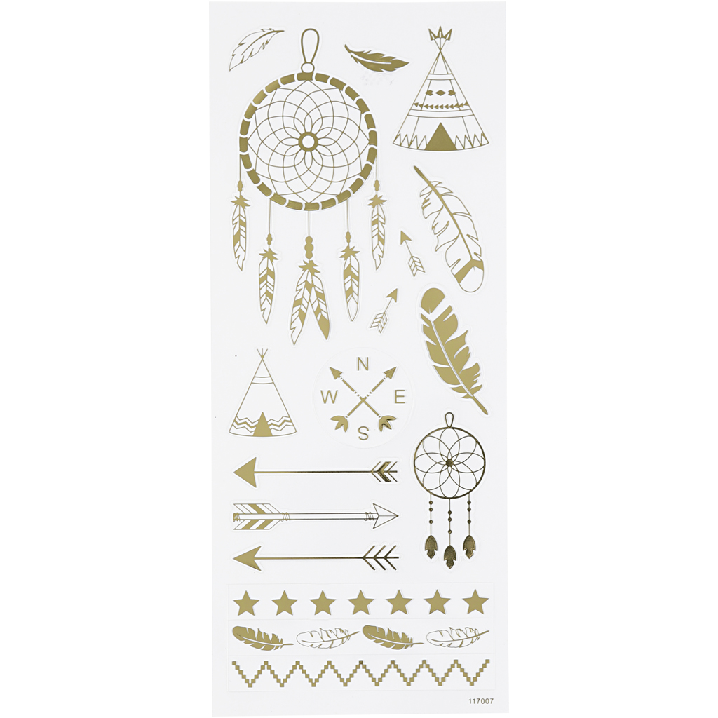 Stickers, indianer, 10x24 cm, guld, 1 ark