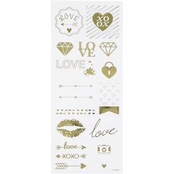 Stickers, love, 10x24 cm, guld, 1 ark
