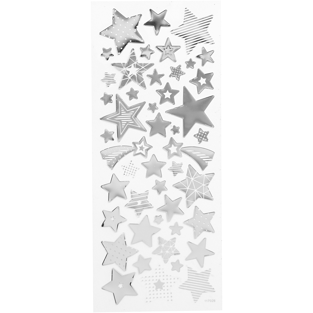 Stickers, stjärnor, 10x24 cm, silver, 1 ark