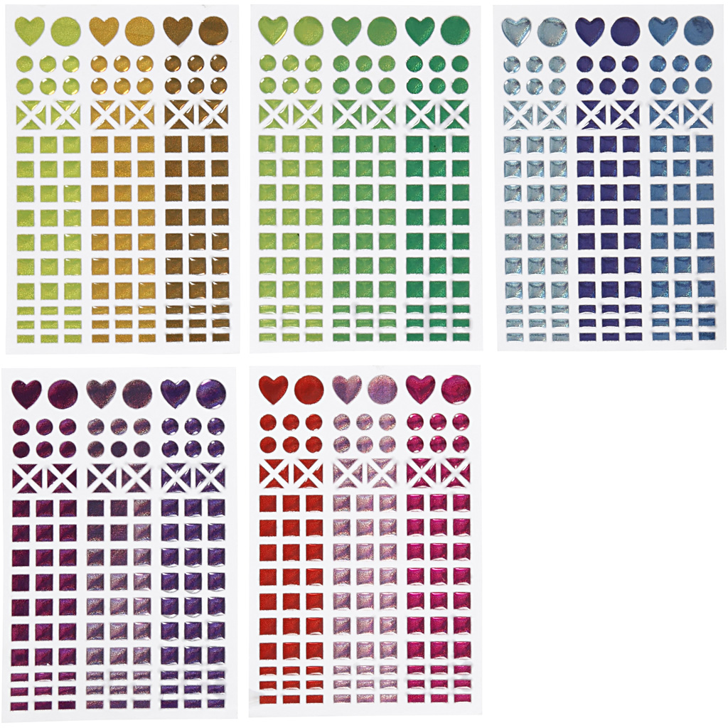 Stickers till mosaik, Dia. 8-14 mm, 11x16,5 cm, mixade färger, 10 ark/ 1 förp.