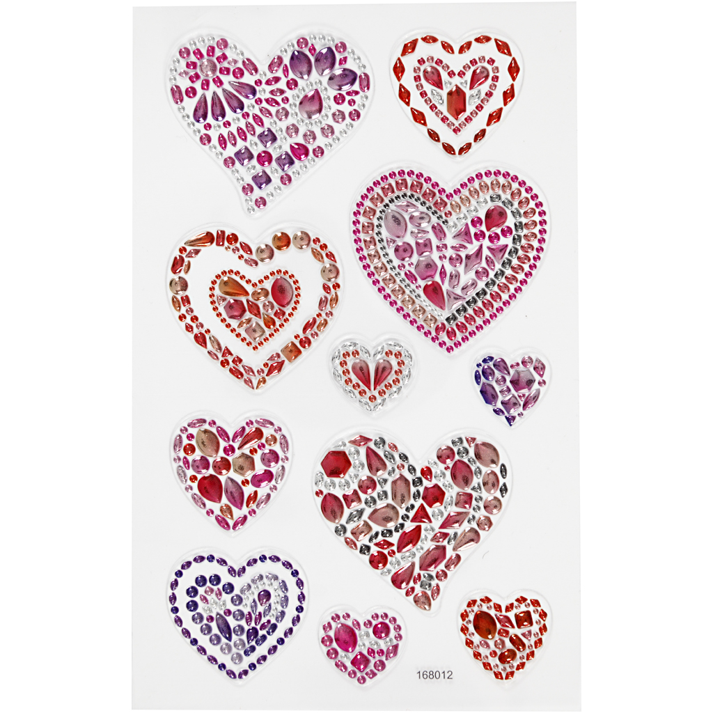 Diamond stickers, hjärtan, 10x16 cm, 1 ark