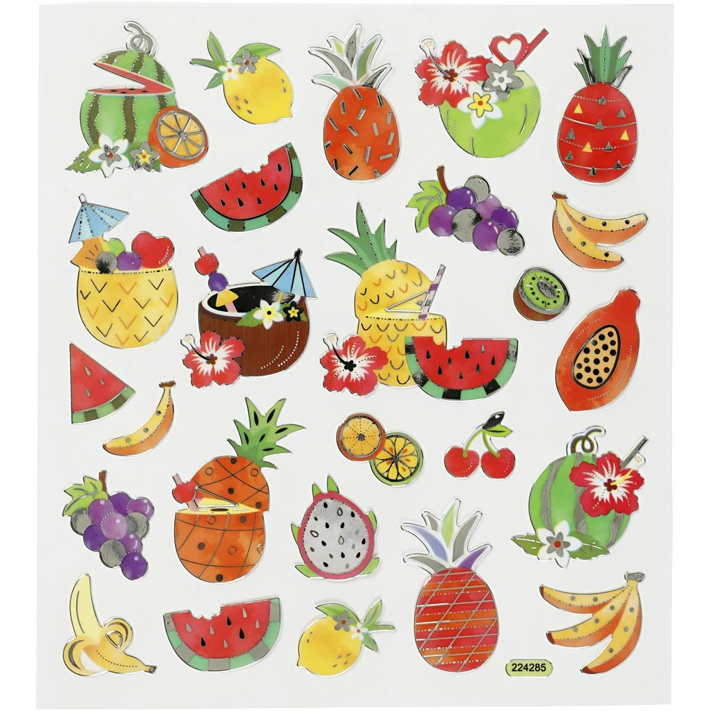 Stickers, exotiska frukter, 15x16,5 cm, 1 ark