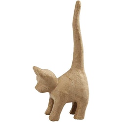 Katt av papier-maché, H: 28 cm, L: 12 cm, 1 st.