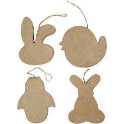 Påskdekorationer, kaninhuvud, kyckling, kyckling i ägg och hare, H: 10 cm, 4 st./ 1 förp.