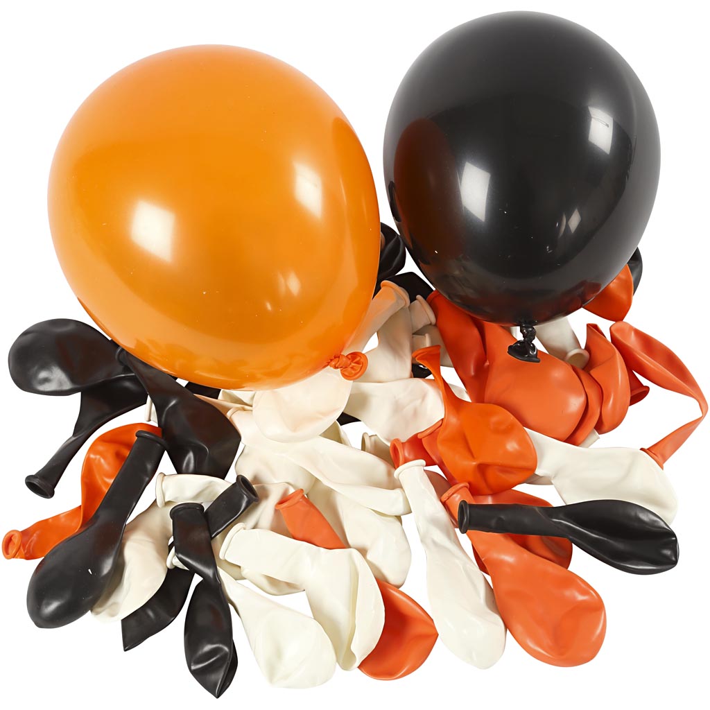Ballonger, runda, Dia. 23-26 cm, svart, orange, vit, 100 st./ 1 förp.