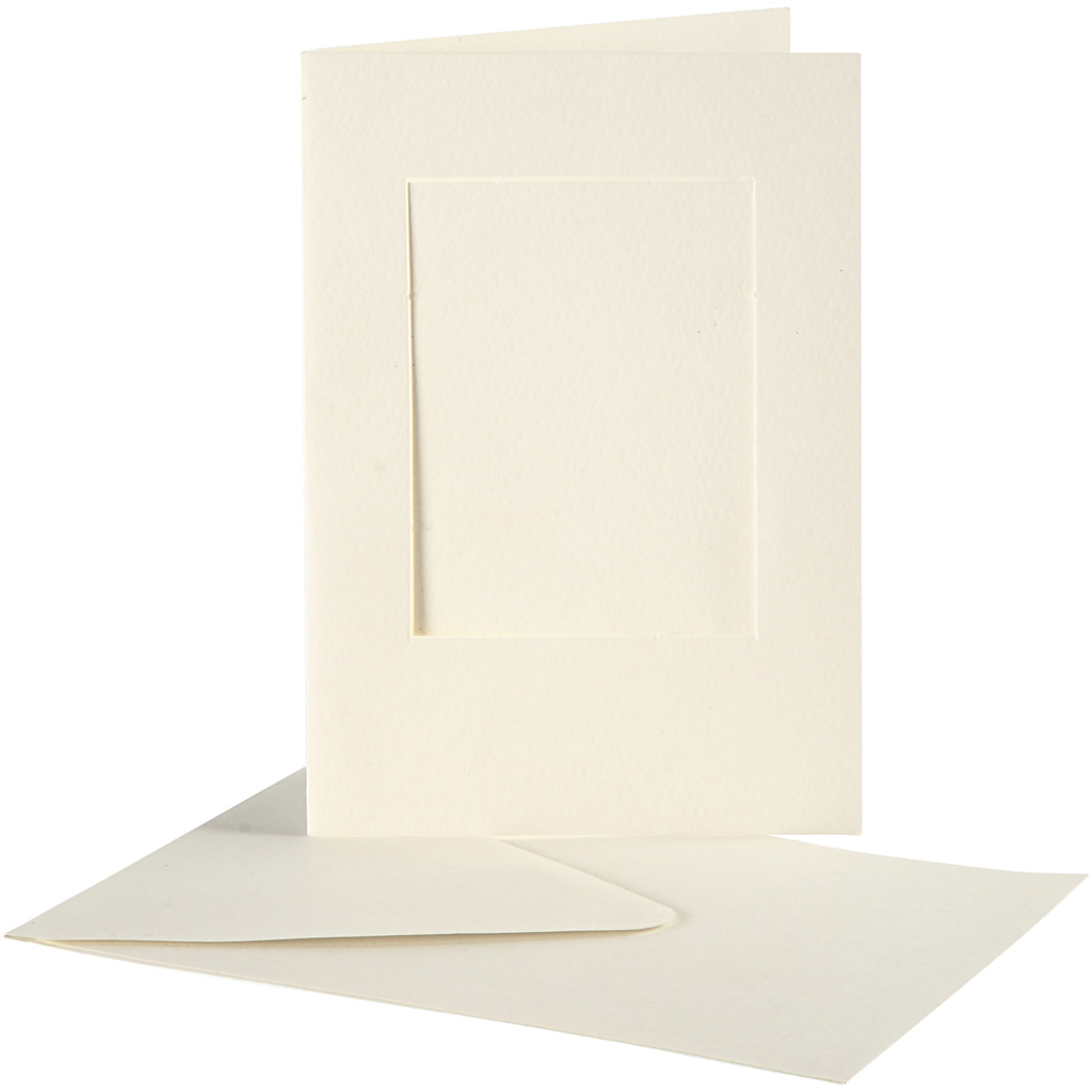 Passepartoutkort med kuvert, rektangulär, kortstl. 10,5x15 cm, kuvertstl. 11,5x16,5 cm, råvit, 10 set/ 1 förp.