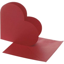 Hjärtkort, kortstl. 12,5x12,5 cm, kuvertstl. 13,5x13,5 cm, röd, 10 set/ 1 förp.