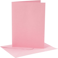 Kort och kuvert, kortstl. 12,7x17,8 cm, kuvertstl. 13,3x18,5 cm, 220 g, rosa, 4 set/ 1 förp.