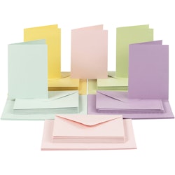 Kort och kuvert, kortstl. 10,5x15 cm, kuvertstl. 11,5x16,5 cm, 110+220 g, pastellfärger, 50 set/ 1 förp.