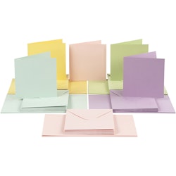 Kort och kuvert, kortstl. 15x15 cm, kuvertstl. 16x16 cm, 110+220 g, pastellfärger, 50 set/ 1 förp.
