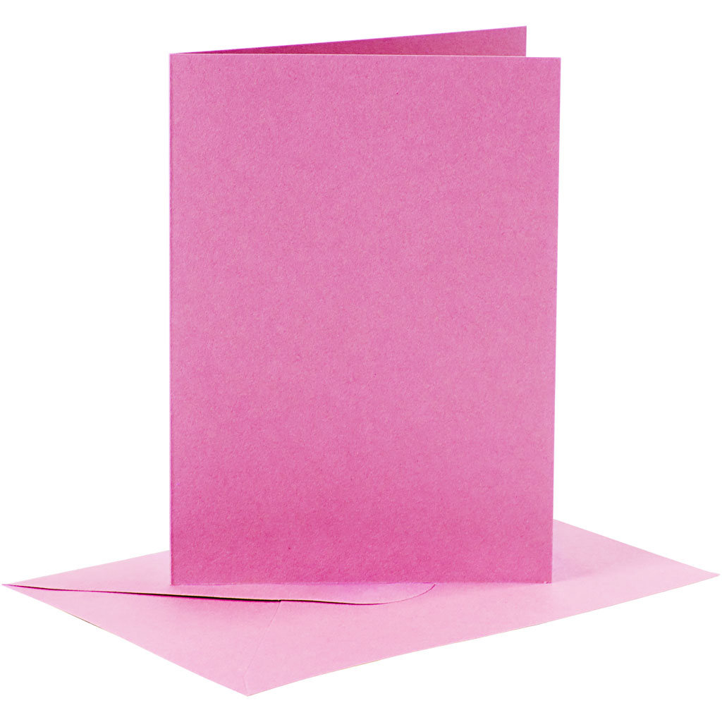 Kort och kuvert, kortstl. 10,5x15 cm, kuvertstl. 11,5x16,5 cm, 110+220 g, rosa, 6 set/ 1 förp.