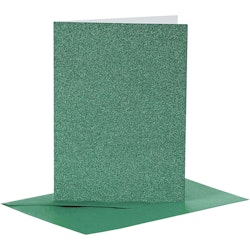 Kort och kuvert, kortstl. 10,5x15 cm, kuvertstl. 11,5x16,5 cm, glitter, 110+250 g, grön, 4 set/ 1 förp.