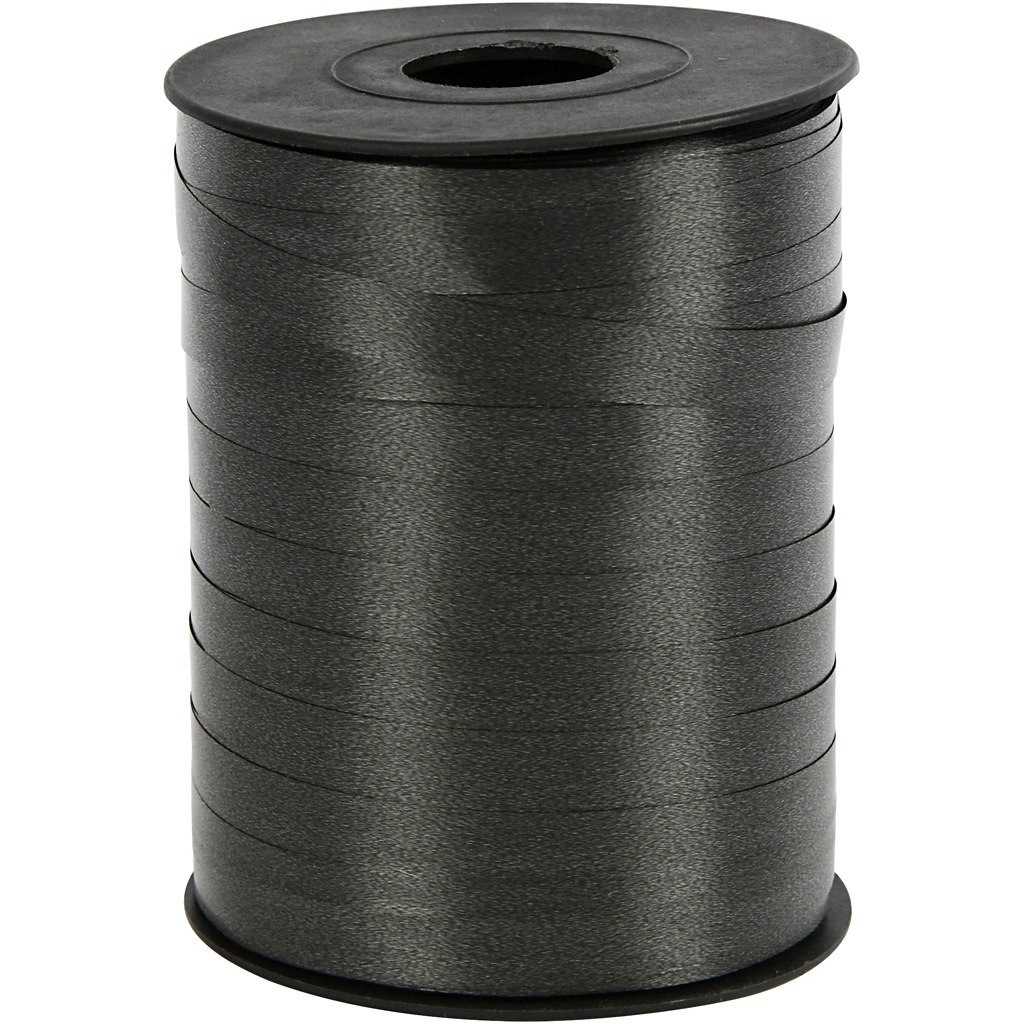 Presentsnöre, B: 10 mm, blank, svart, 250 m/ 1 rl.