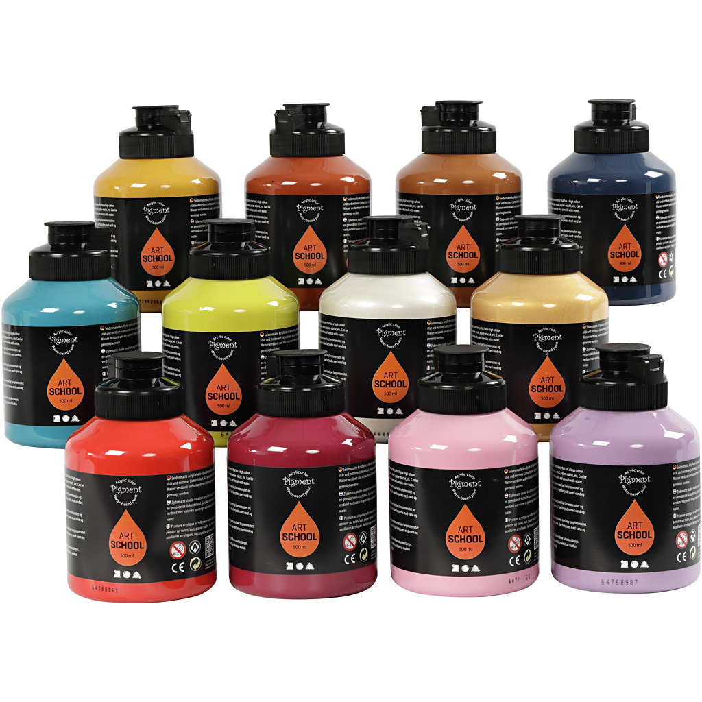 Pigment Art School, kompletterande färger, 12x500 ml/ 1 förp.