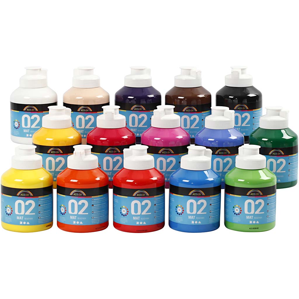 Skolfärg, akryl, matt, matt, mixade färger, 15x500 ml/ 1 låda