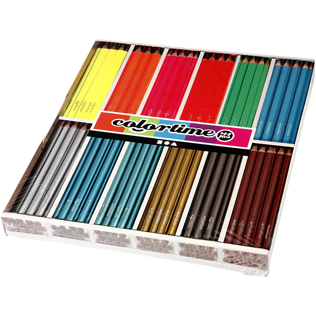 Colortime färgblyerts, L: 17,45 cm, kärna 3 mm, metallicfärger, neonfärger, 144 st./ 1 förp.