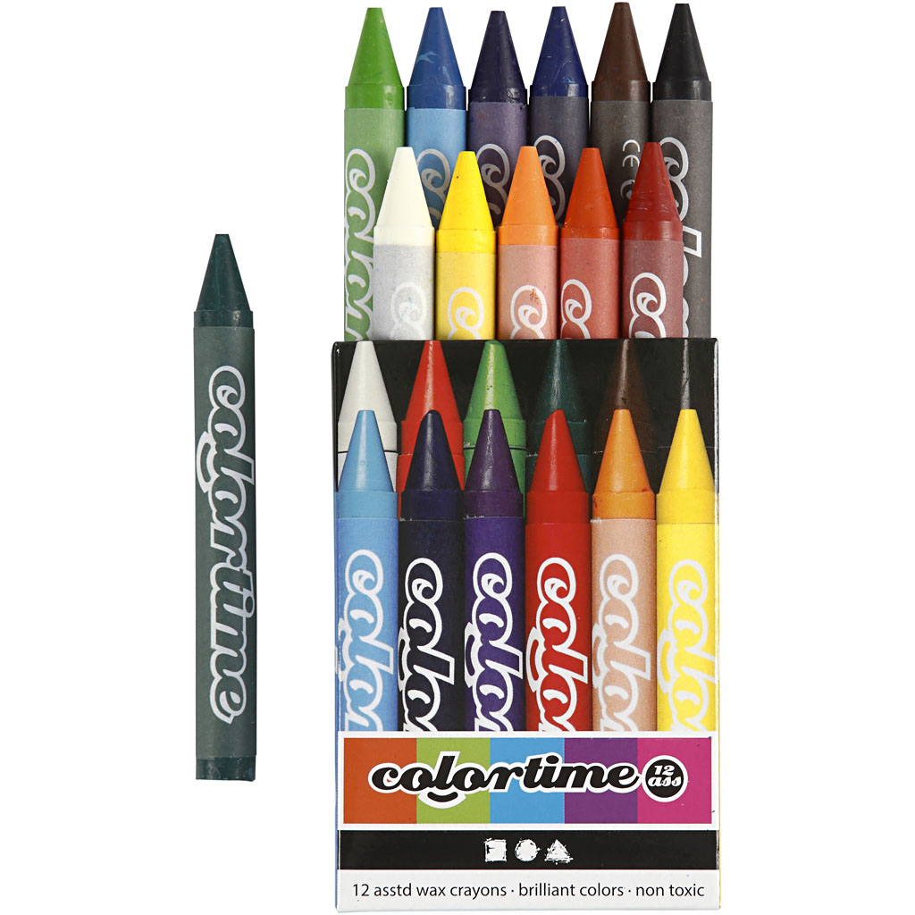 Colortime färgkritor, L: 10 cm, tjocklek 11 mm, mixade färger, 12 st./ 1 förp.