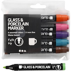 Glas- och porslinstusch, spets 1-3 mm, semi opaque, kompletterande färger, 6 st./ 1 förp.