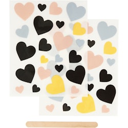 Rub-on stickers, hjärtan, 12,2x15,3 cm, 1 förp.