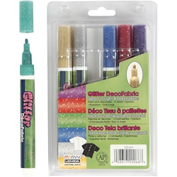 Deco textilpennor, spets 3 mm, glitter färger, 6 st./ 1 förp.