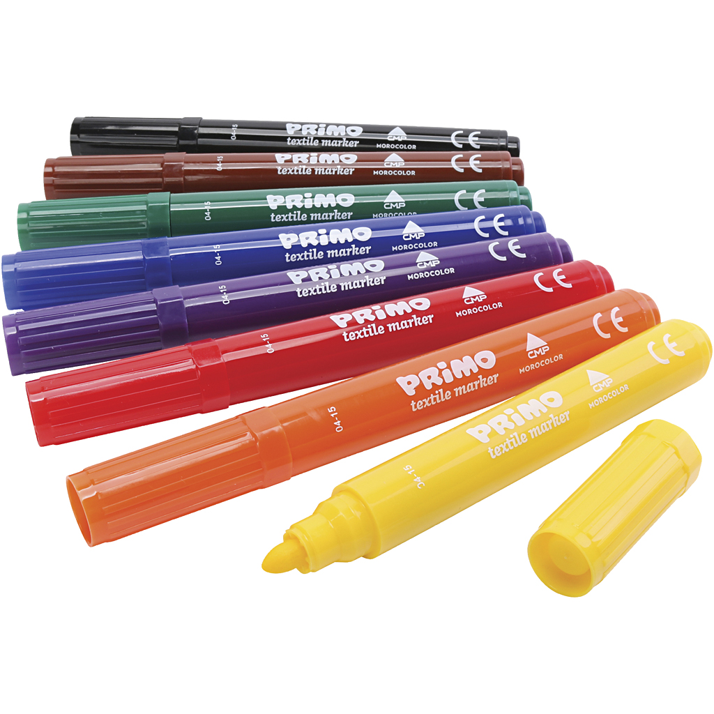 PRIMO textiltuschpennor, mixade färger, 8 st./ 1 förp.