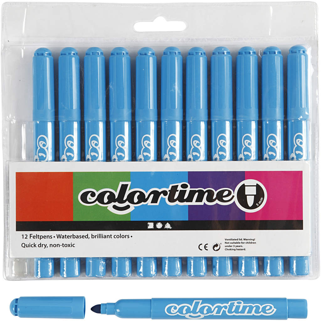 Colortime tuschpennor, spets 5 mm, ljusblå, 12 st./ 1 förp.