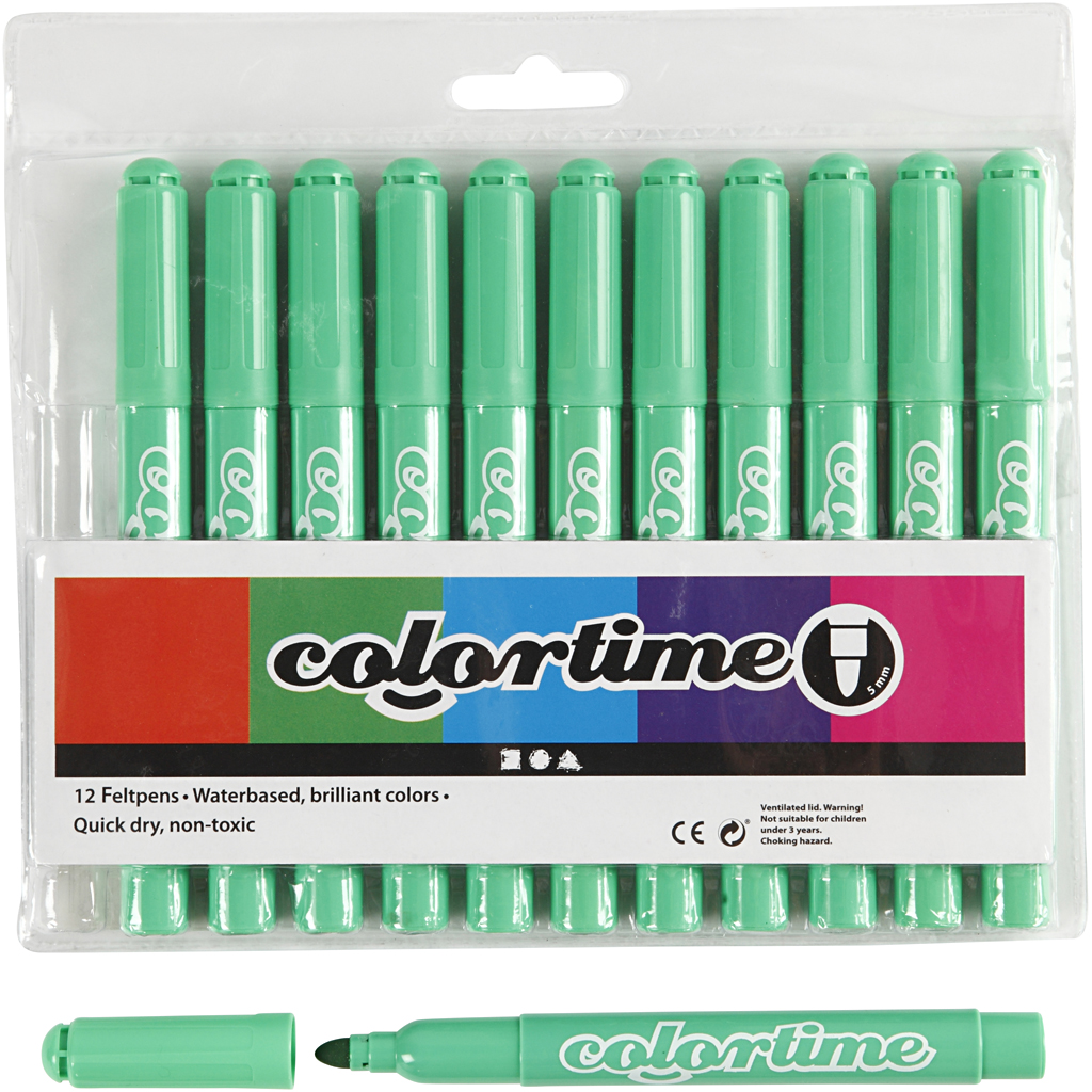 Colortime tuschpennor, spets 5 mm, ljusgrön, 12 st./ 1 förp.