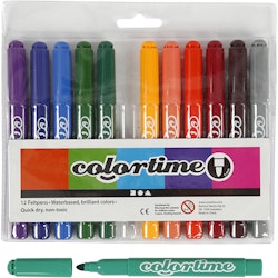 Colortime tuschpennor, spets 5 mm, kompletterande färger, 12 st./ 1 förp.
