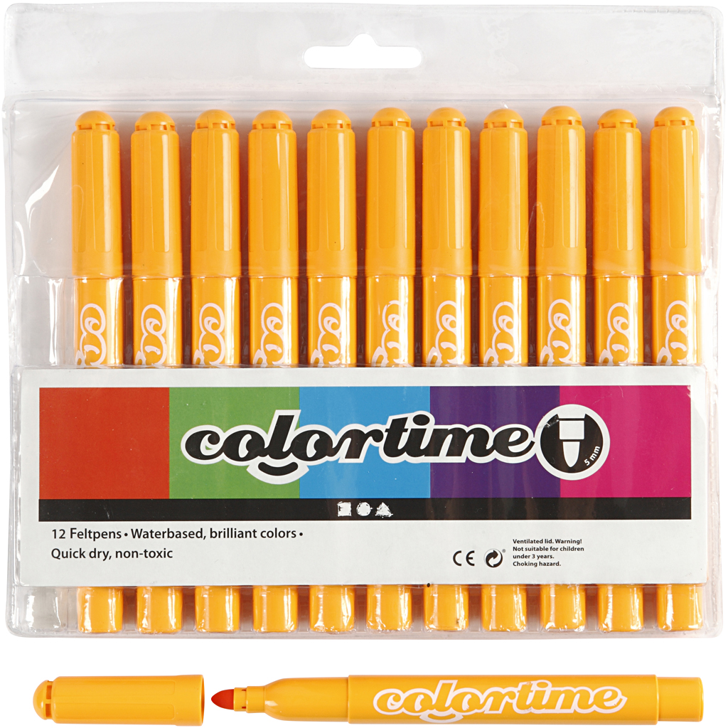 Colortime tuschpennor, spets 5 mm, varm gul, 12 st./ 1 förp.