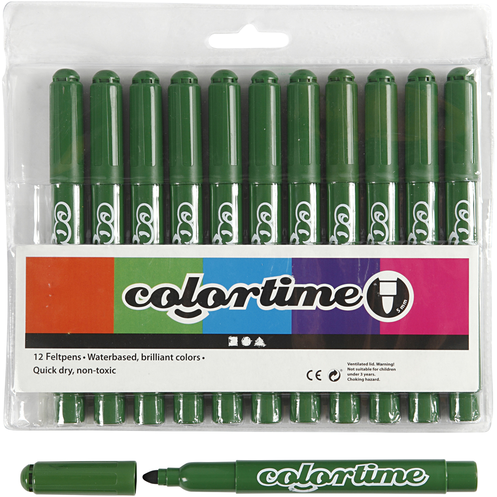 Colortime tuschpennor, spets 5 mm, grangrön, 12 st./ 1 förp.