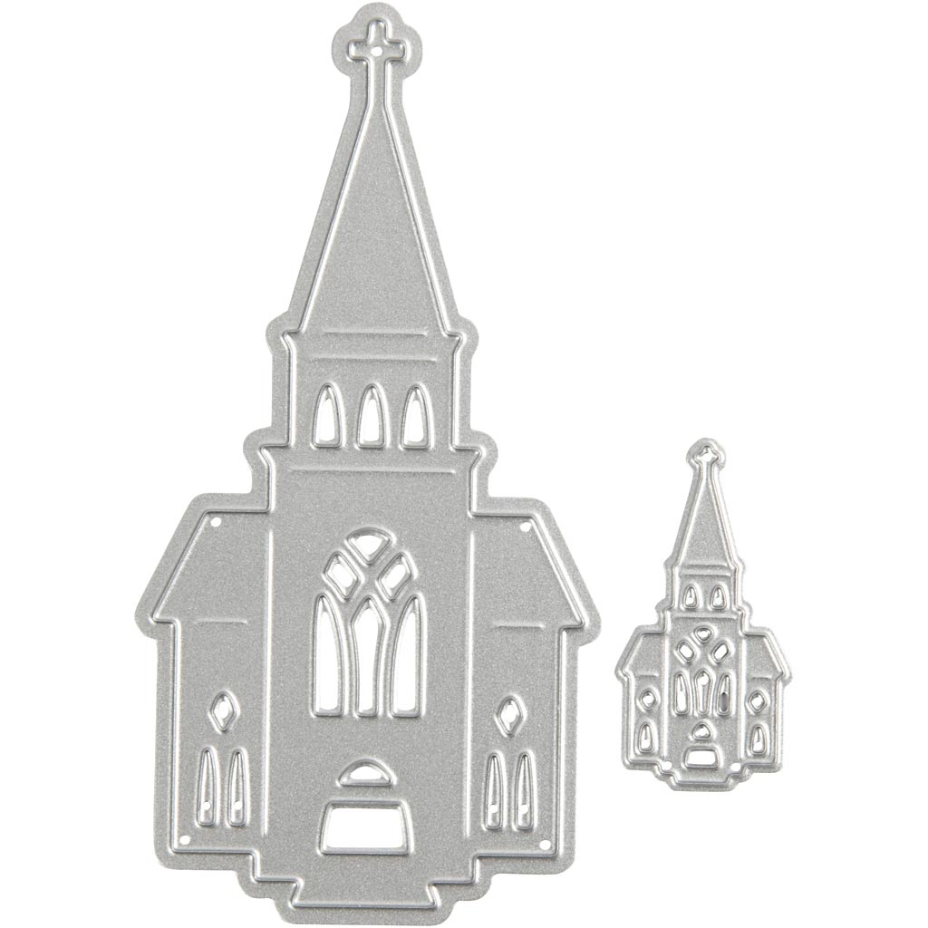 Skär och prägelschablon, kyrkor, stl. 46x91+18x35 mm, 1 st.