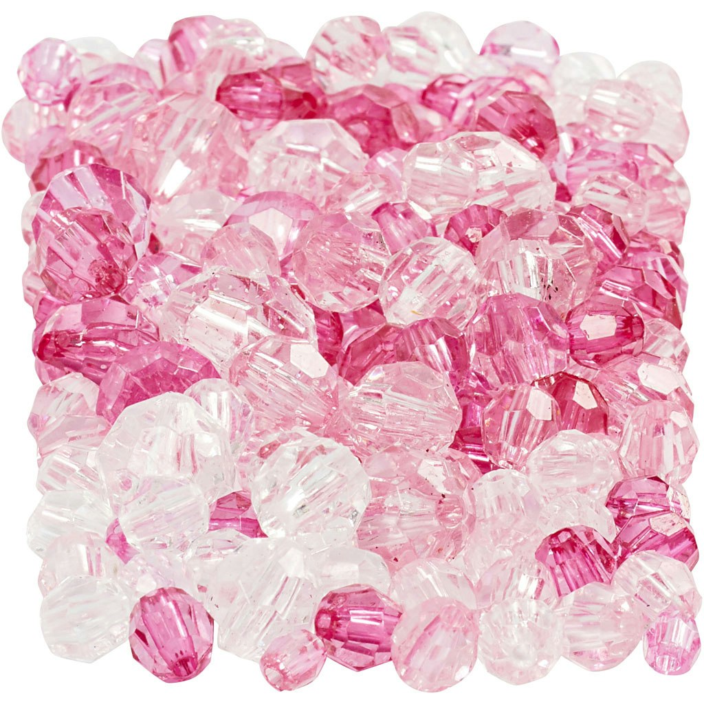 Harmoni facetterade plastpärlor, mixade, stl. 4-12 mm, Hålstl. 1-2,5 mm, pink (081), 250 g/ 1 förp.