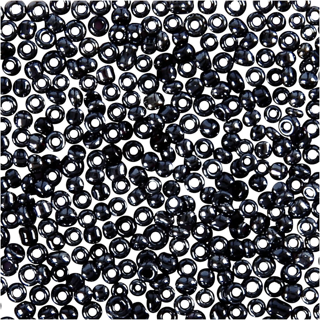 Rocaipärlor, Dia. 1,7 mm, stl. 15/0 , Hålstl. 0,5-0,8 mm, mörkgrå, 25 g/ 1 förp.