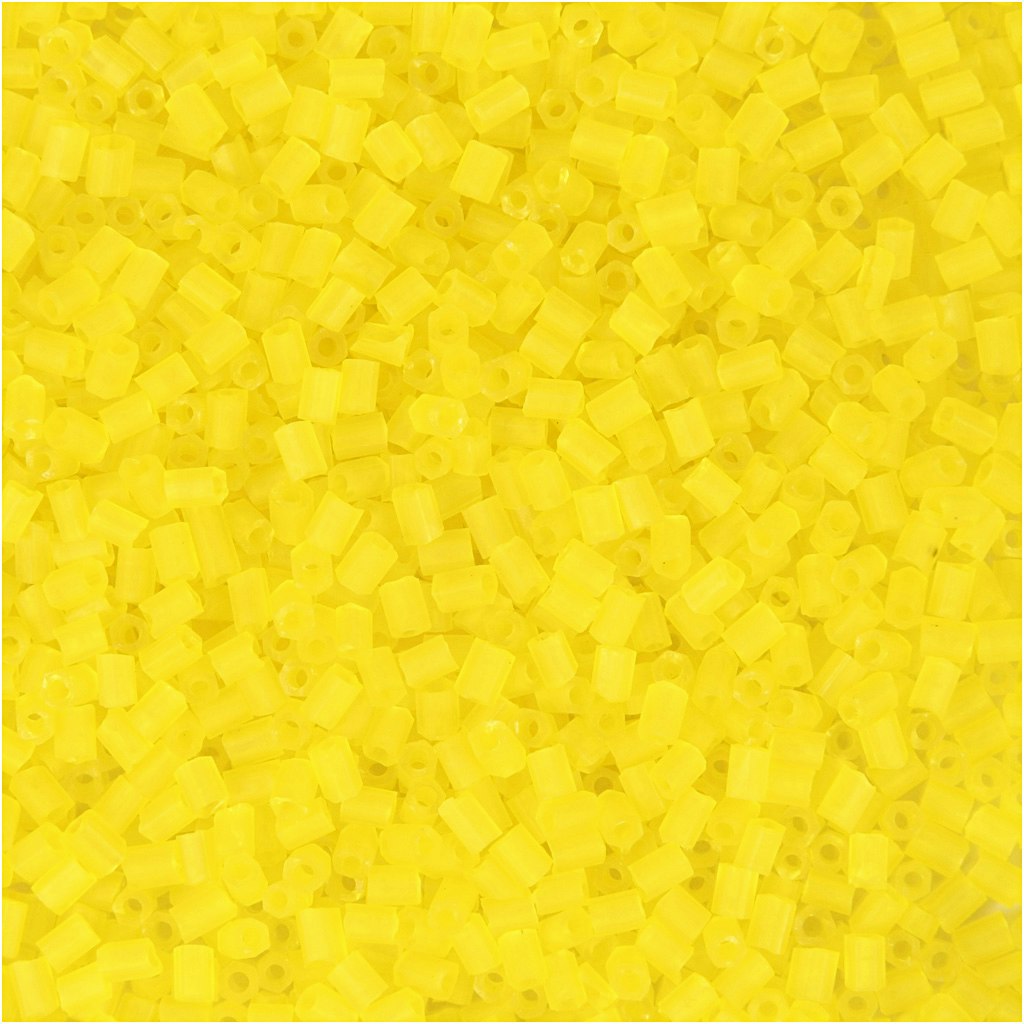 Rocaipärlor, 2-cut, Dia. 1,7 mm, stl. 15/0 , Hålstl. 0,5 mm, transparent gul, 25 g/ 1 förp.
