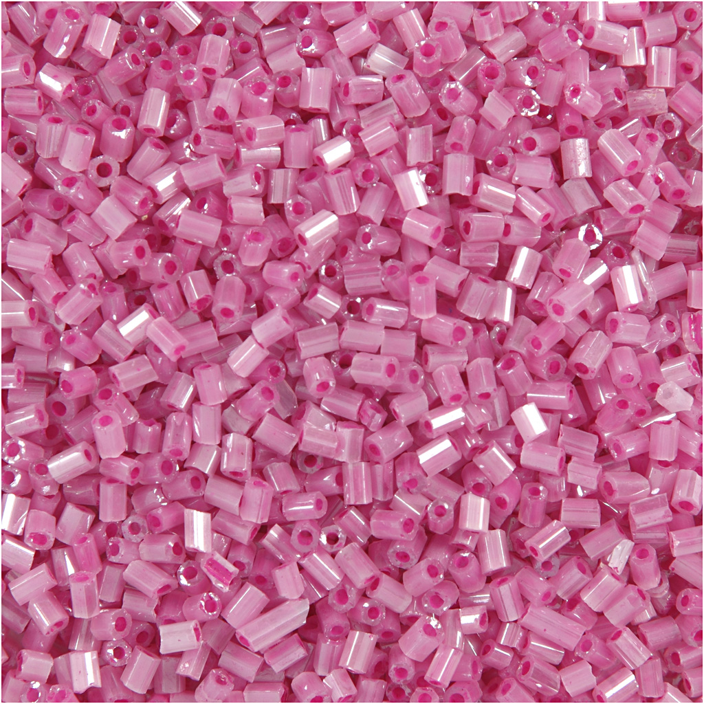 Rocaipärlor, 2-cut, Dia. 1,7 mm, stl. 15/0 , Hålstl. 0,5 mm, rosa, 25 g/ 1 förp.