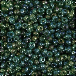 Rocaipärlor, Dia. 3 mm, stl. 8/0 , Hålstl. 0,6-1,0 mm, grönolja, 25 g/ 1 förp.