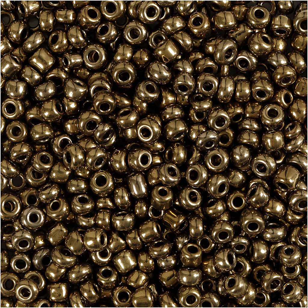 Rocaipärlor, Dia. 3 mm, stl. 8/0 , Hålstl. 0,6-1,0 mm, bronze, 25 g/ 1 förp.