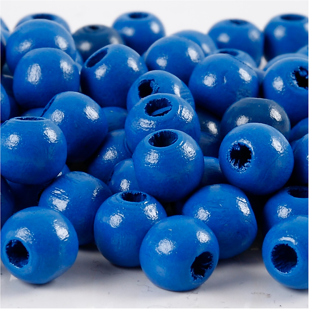 Träpärlor, Dia. 12 mm, Hålstl. 3 mm, blå, 22 g/ 1 förp.