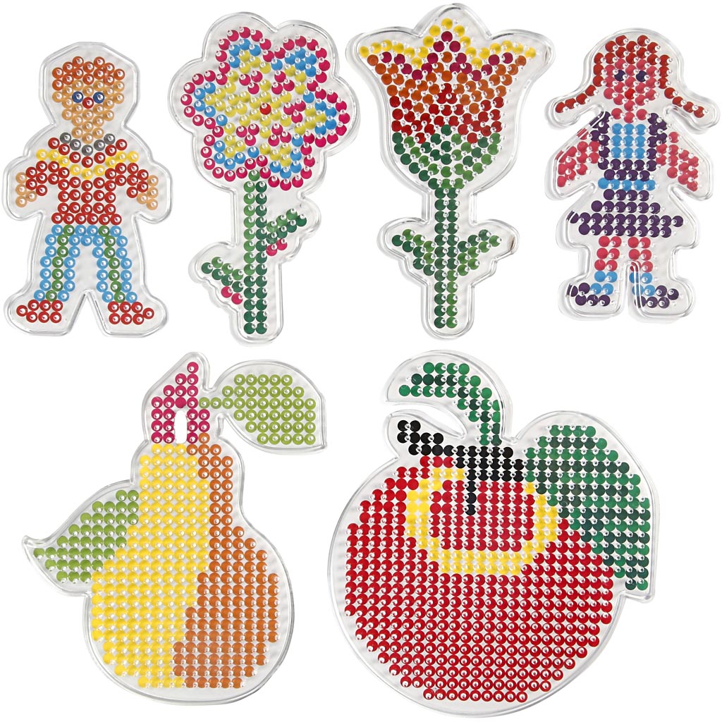 Stiftplattor, 2 blomma, flicka, pojke, äppla och päron, stl. 8,5x14-14x16 cm, 6 st./ 1 förp.