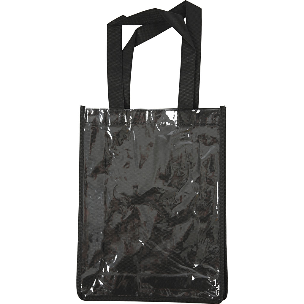 Väska med plastfront, stl. 30x23x7 cm, svart, 1 st.